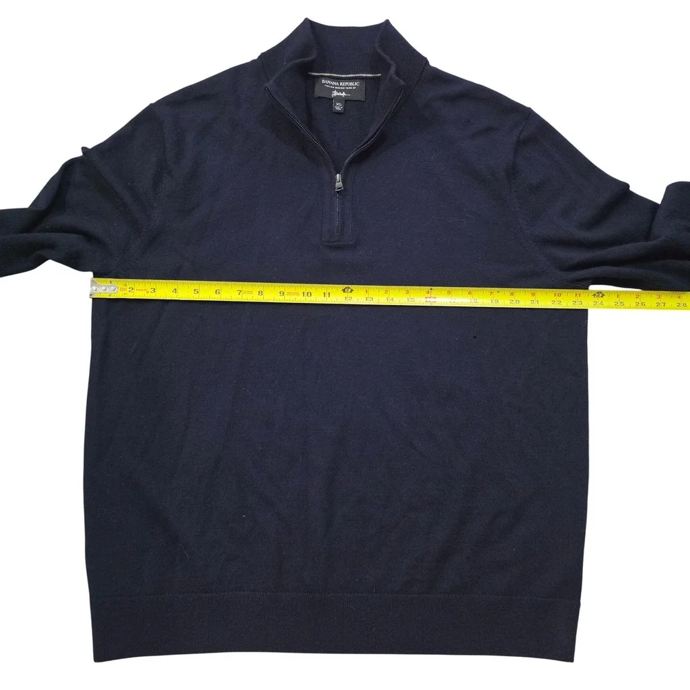 Banana Republic Italian Merino Wool Quarter Zip Sweater Navy Blue Mens XL